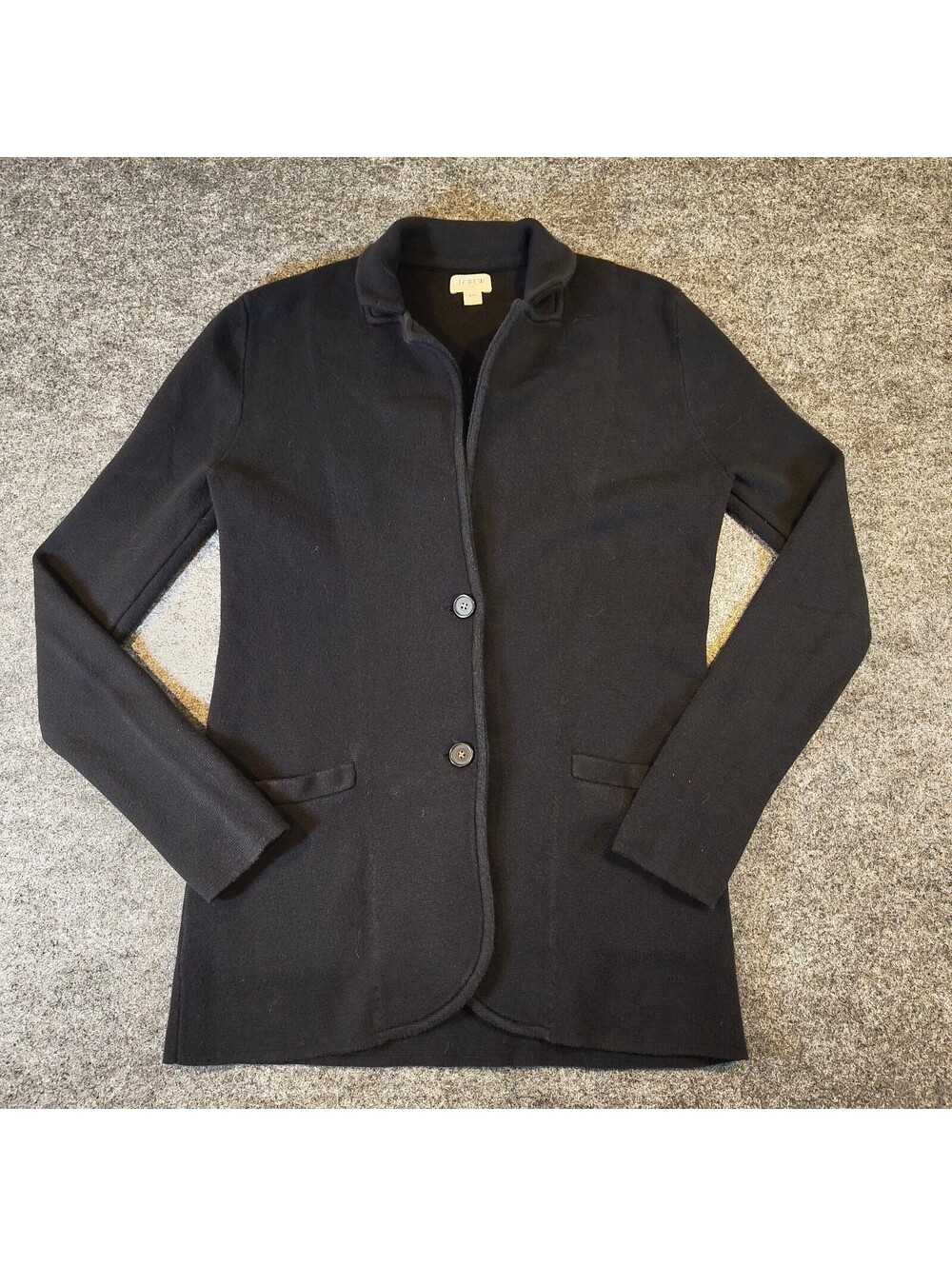 J.Crew Re-Imagined Black 100% Cotton Knit Blazer Cardigan Jacket Women's XS